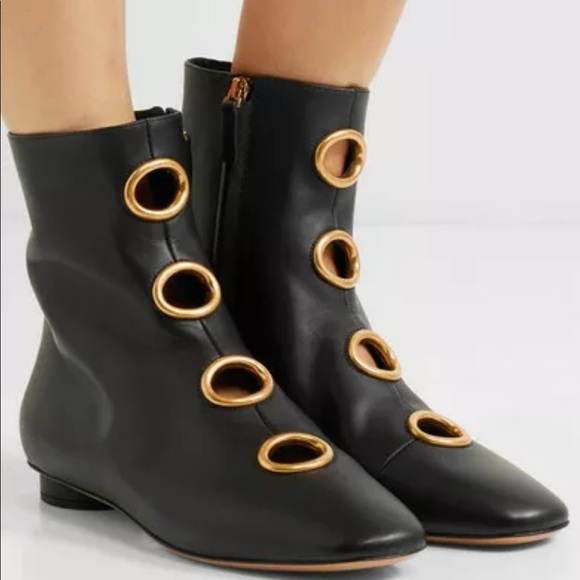 Valentino Shoes - VALENTINO GARAVANI Eyelet Leather Ankle Boot Black Size 9
